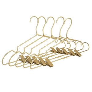 koobay premium 16.5” matte gold metal clothes clips hangers, heavy duty skirt slack hangers, metal rack for trousers non slip clips, clothes hangers display and storage, 30 pack