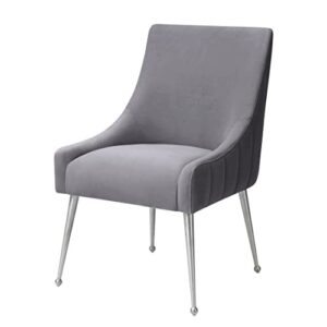 mexiya irina dining chair modern light grey easy clean velvet upholstered side chair with brushed silver leg