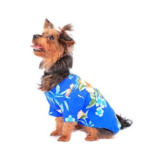 Hawaiian Matching Pattern Dog Aloha Shirt in Hibiscus Blue Size Small