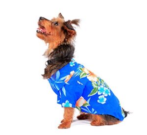 hawaiian matching pattern dog aloha shirt in hibiscus blue size small