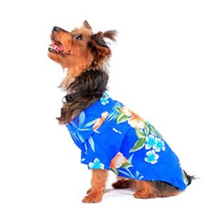 Hawaiian Matching Pattern Dog Aloha Shirt in Hibiscus Blue Size Small