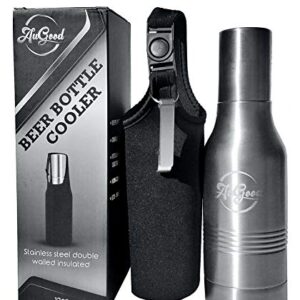 AUGood Beer Bottle Cooler: Stainless Steel Double Wall Bottle Insulator with Cover/Includes Bottle Opener and fit's long neck and standard neck 12oz bottles