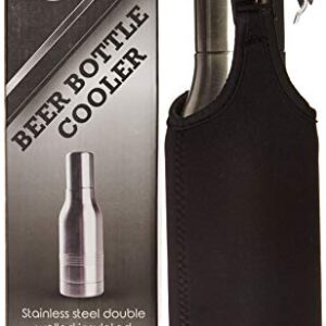 AUGood Beer Bottle Cooler: Stainless Steel Double Wall Bottle Insulator with Cover/Includes Bottle Opener and fit's long neck and standard neck 12oz bottles