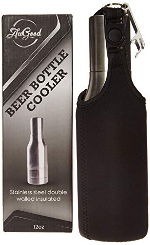 AUGood Beer Bottle Cooler: Stainless Steel Double Wall Bottle Insulator with Cover/Includes Bottle Opener and fit's long neck and standard neck 12oz bottles