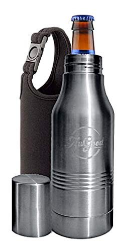 AUGood Beer Bottle Cooler: Stainless Steel Double Wall Bottle Insulator with Cover/Includes Bottle Opener and fit's long neck and standard neck 12oz bottles