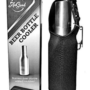 AUGood Beer Bottle Cooler: Stainless Steel Double Wall Bottle Insulator with Cover/Includes Bottle Opener and fit's long neck and standard neck 12oz bottles