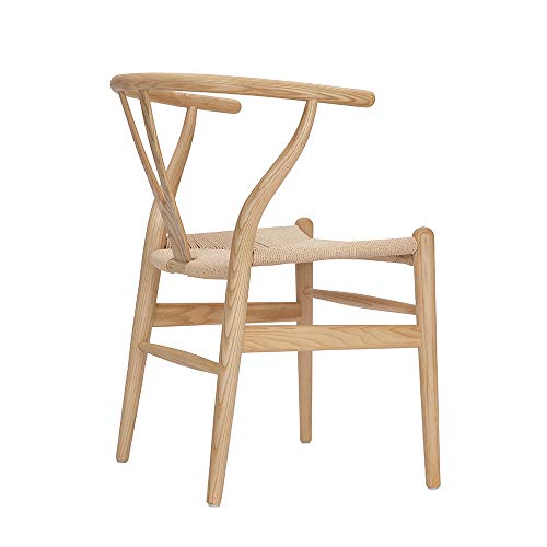 Tomile Solid Wood Wishbone Chair Y Chair Mid-Century Armrest Dining Chair, Hemp Seat (Ash Wood - Natural Wood Color)