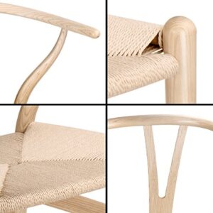 Tomile Solid Wood Wishbone Chair Y Chair Mid-Century Armrest Dining Chair, Hemp Seat (Ash Wood - Natural Wood Color)