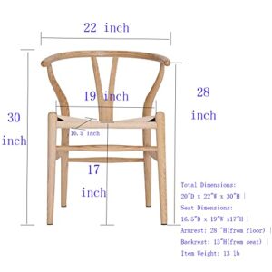 Tomile Solid Wood Wishbone Chair Y Chair Mid-Century Armrest Dining Chair, Hemp Seat (Ash Wood - Natural Wood Color)