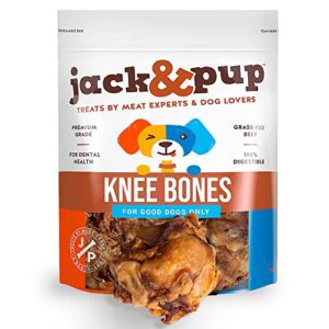 jack&pup knee bones dog treats - premium grade roasted dog chew bones (10 pack) - single ingredient all natural gourmet long lasting dog bone- savory smoked beef flavor (10 piece pack)