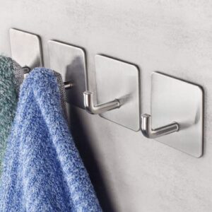 budding joy adhesive hooks heavy duty stick on wall towel door waterproof stainless steel holders for hanging clothes bathroom hook 4 pack