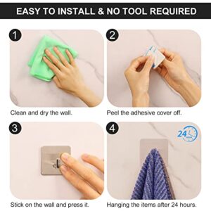 Budding Joy Adhesive Hooks Heavy Duty Stick on Wall Towel Door Waterproof Stainless Steel Holders for Hanging Clothes Bathroom Hook 4 Pack