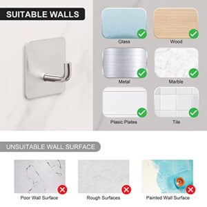 Budding Joy Adhesive Hooks Heavy Duty Stick on Wall Towel Door Waterproof Stainless Steel Holders for Hanging Clothes Bathroom Hook 4 Pack