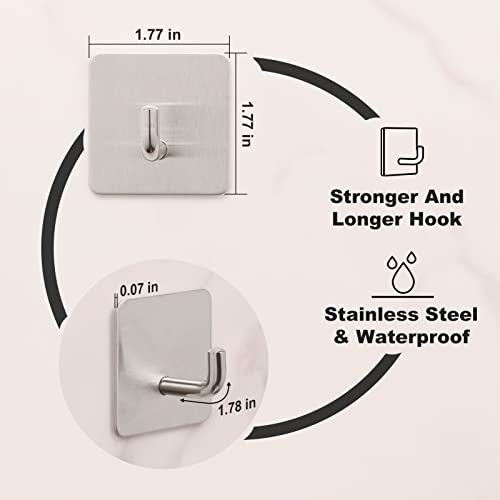 Budding Joy Adhesive Hooks Heavy Duty Stick on Wall Towel Door Waterproof Stainless Steel Holders for Hanging Clothes Bathroom Hook 4 Pack