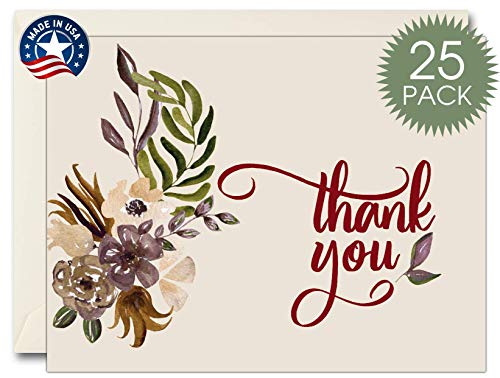 Funeral Thank You Cards - Sympathy Bereavement Thank You Cards With Envelopes - Message Inside (25, Fall Flowers)