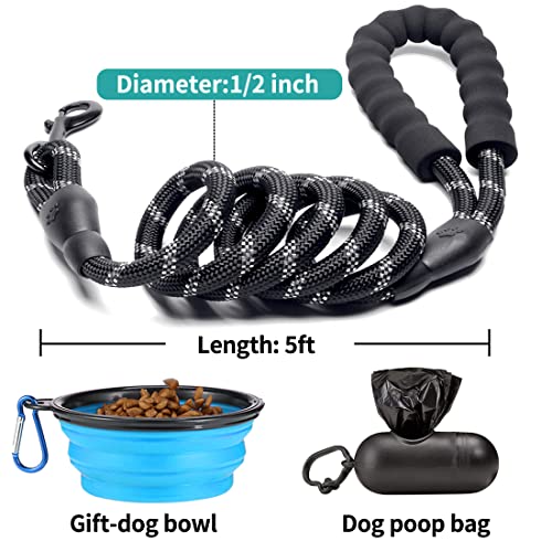 COOYOO 2 Pack Dog Leash 2/5/6 FT Heavy Duty - Comfortable Padded Handle - Reflective Dog Leash for Medium Large Dogs with Collapsible Pet Bowl