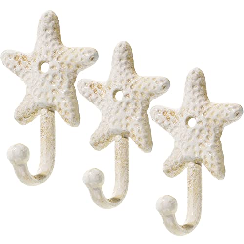 Decorative Wall Hooks 3pcs Wall Hooks Sea Star Shape Wall Mounted Decorative Hooks Coat Clothes Hooks Key Hat Hooks towel Robe Hooks Wall Hangers nautical beach coastal wall decorations ornaments