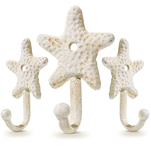 Decorative Wall Hooks 3pcs Wall Hooks Sea Star Shape Wall Mounted Decorative Hooks Coat Clothes Hooks Key Hat Hooks towel Robe Hooks Wall Hangers nautical beach coastal wall decorations ornaments