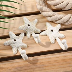 Decorative Wall Hooks 3pcs Wall Hooks Sea Star Shape Wall Mounted Decorative Hooks Coat Clothes Hooks Key Hat Hooks towel Robe Hooks Wall Hangers nautical beach coastal wall decorations ornaments