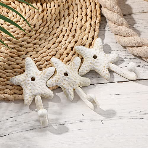 Decorative Wall Hooks 3pcs Wall Hooks Sea Star Shape Wall Mounted Decorative Hooks Coat Clothes Hooks Key Hat Hooks towel Robe Hooks Wall Hangers nautical beach coastal wall decorations ornaments