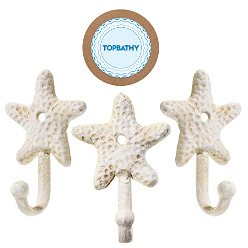 Decorative Wall Hooks 3pcs Wall Hooks Sea Star Shape Wall Mounted Decorative Hooks Coat Clothes Hooks Key Hat Hooks towel Robe Hooks Wall Hangers nautical beach coastal wall decorations ornaments