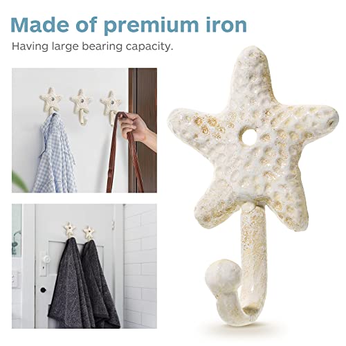 Decorative Wall Hooks 3pcs Wall Hooks Sea Star Shape Wall Mounted Decorative Hooks Coat Clothes Hooks Key Hat Hooks towel Robe Hooks Wall Hangers nautical beach coastal wall decorations ornaments