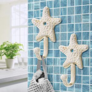 Decorative Wall Hooks 3pcs Wall Hooks Sea Star Shape Wall Mounted Decorative Hooks Coat Clothes Hooks Key Hat Hooks towel Robe Hooks Wall Hangers nautical beach coastal wall decorations ornaments