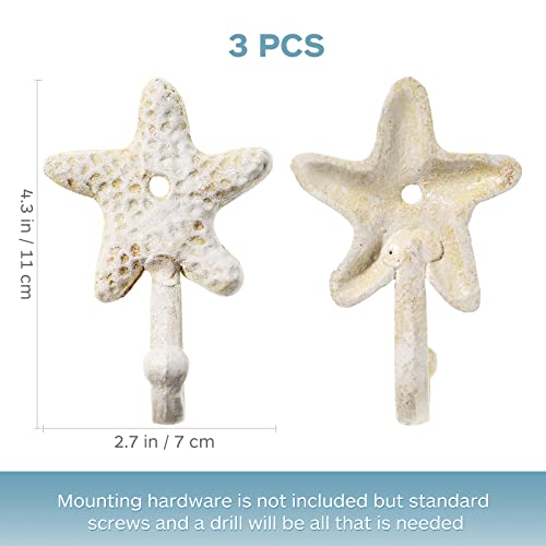 Decorative Wall Hooks 3pcs Wall Hooks Sea Star Shape Wall Mounted Decorative Hooks Coat Clothes Hooks Key Hat Hooks towel Robe Hooks Wall Hangers nautical beach coastal wall decorations ornaments