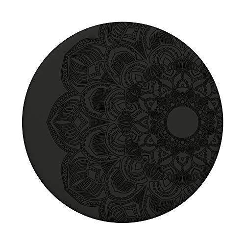 Black Carnation Mandala Floral Lotus Retro Art Zen Yoga Gift PopSockets PopGrip: Swappable Grip for Phones & Tablets