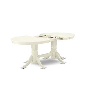 East West Furniture VAAB9-LWH-64 9Pc Dinette Set Includes a 59/76.4 Inch Oval Dining Table with Butterfly Leaf and 8 Parson Chair with Linen Leg and PU Leather Color White, 9 Pieces