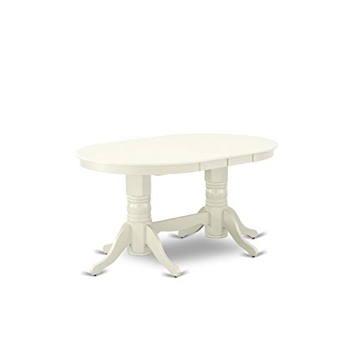 East West Furniture VAAB9-LWH-64 9Pc Dinette Set Includes a 59/76.4 Inch Oval Dining Table with Butterfly Leaf and 8 Parson Chair with Linen Leg and PU Leather Color White, 9 Pieces