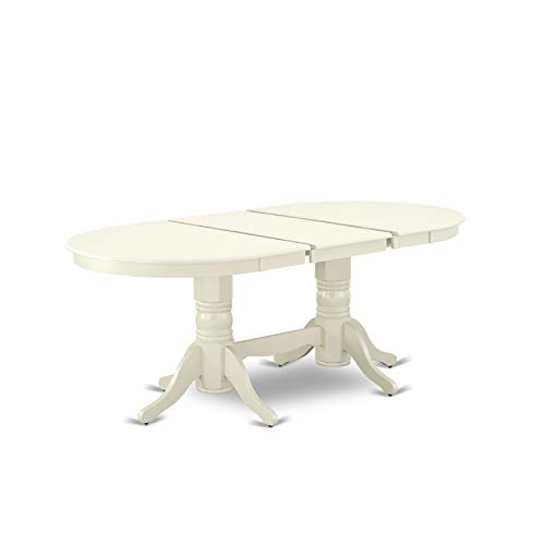 East West Furniture VAAB9-LWH-64 9Pc Dinette Set Includes a 59/76.4 Inch Oval Dining Table with Butterfly Leaf and 8 Parson Chair with Linen Leg and PU Leather Color White, 9 Pieces