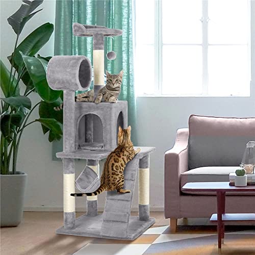 Yaheetech Cat Tree Tower Kitten Condo Scratching Post with Hammock Tunnel 51in