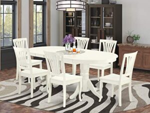 east west furniture vaav7-lwh-w 7pc dinette set includes a 59/76.4 inch oval table with butterfly leaf and 6 wood seat dining chairs, linen white finish