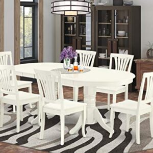 East West Furniture VAAV7-LWH-W 7Pc Dinette Set Includes a 59/76.4 Inch Oval Table with Butterfly Leaf and 6 Wood Seat Dining Chairs, Linen White Finish