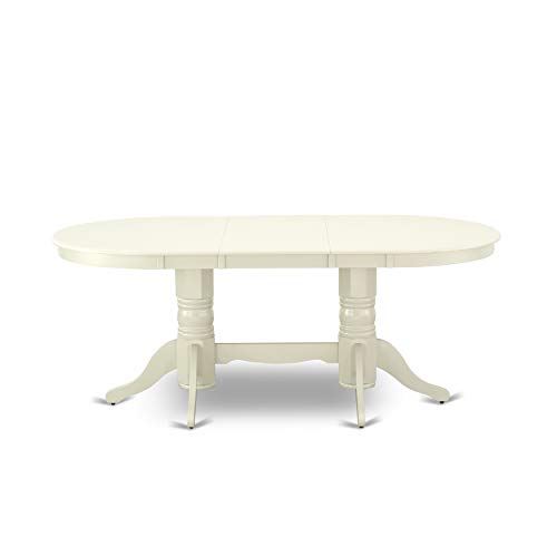 East West Furniture VAAV7-LWH-W 7Pc Dinette Set Includes a 59/76.4 Inch Oval Table with Butterfly Leaf and 6 Wood Seat Dining Chairs, Linen White Finish