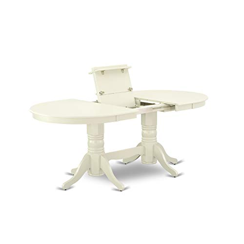 East West Furniture VAAV7-LWH-W 7Pc Dinette Set Includes a 59/76.4 Inch Oval Table with Butterfly Leaf and 6 Wood Seat Dining Chairs, Linen White Finish