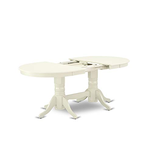 East West Furniture VAAV7-LWH-W 7Pc Dinette Set Includes a 59/76.4 Inch Oval Table with Butterfly Leaf and 6 Wood Seat Dining Chairs, Linen White Finish