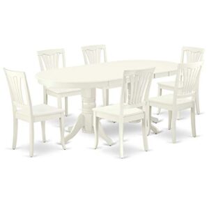 East West Furniture VAAV7-LWH-W 7Pc Dinette Set Includes a 59/76.4 Inch Oval Table with Butterfly Leaf and 6 Wood Seat Dining Chairs, Linen White Finish