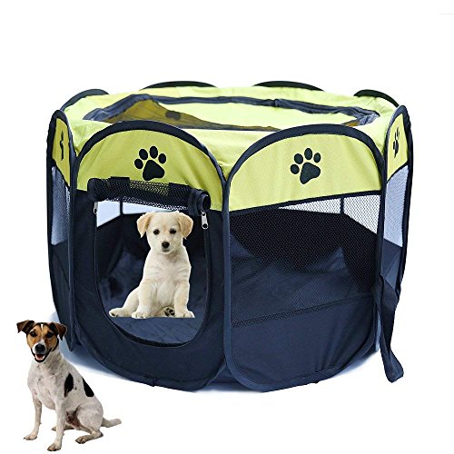 Pop Up Tent Pet Playpen Carrier Dog Cat Puppies Portable Foldable Durable Paw Kennel Yellow S