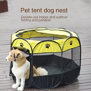 Pop Up Tent Pet Playpen Carrier Dog Cat Puppies Portable Foldable Durable Paw Kennel Yellow S