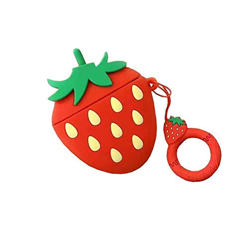 Cute AirPods Case Protective Cover Silicone Compatible with Airpods Earphones Cartoon Design Kawaii Cases (Strawberry - V2)