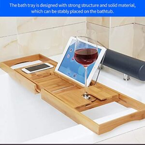 DDSKY Premium Bamboo Bathtub Caddy Tray Extendable Bath Tray Rack Bathtub Caddy Organizer with Wine Glass Holder, Book/Tablet Holder