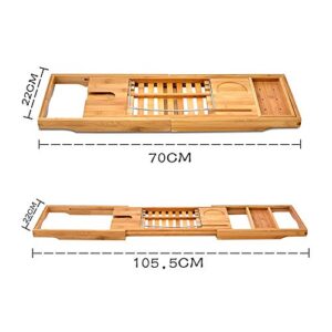 DDSKY Premium Bamboo Bathtub Caddy Tray Extendable Bath Tray Rack Bathtub Caddy Organizer with Wine Glass Holder, Book/Tablet Holder