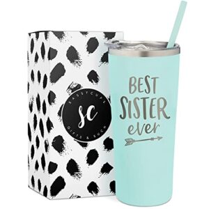 Best Sister Ever Insulated Stainless Steel Tumbler Cup with Slide Close lid and Straw - Insulated Mugs for Coffee, Wine & Travel, Personalized & Funny Mugs - Best Little Sister - Big Sister Presents