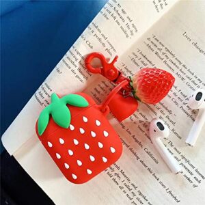 BONTOUJOUR Case Compatible with AirPods 1/2, Super Cute Creative Lovely Delicious Fruit Red Strawberry Shape Case, Soft Silicone Earphone Protection Skin + Strawberry Pendant Keychain