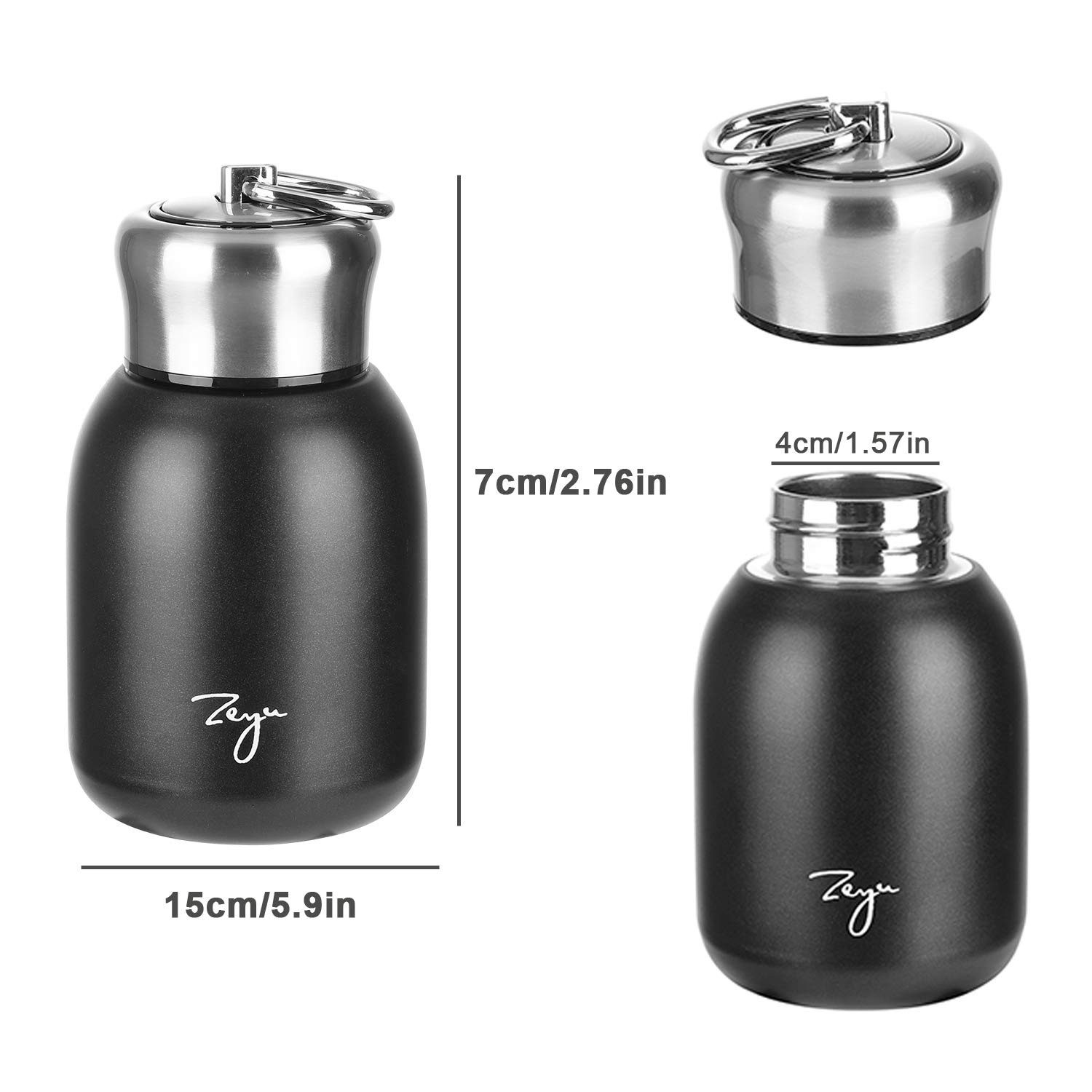 10.15oz/300ML Mini Thermal Mug Leak Proof Vacuum Flasks Travel Thermos Stainless Steel Drink Water Bottle Thermos Cups for Indoor and Outdoor (Black)