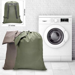 Army Green Laundry Bag Backpack, 27” x 34”Sturdy Laundry Bag with Shoulder Straps Drawstring Closure Heavy Duty Foldable Laundry Backpack for College, Travel, Laundromat, Apartment,Camping