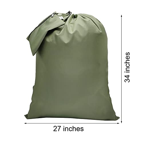 Army Green Laundry Bag Backpack, 27” x 34”Sturdy Laundry Bag with Shoulder Straps Drawstring Closure Heavy Duty Foldable Laundry Backpack for College, Travel, Laundromat, Apartment,Camping