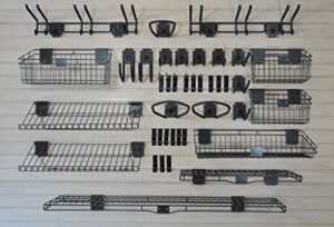 handiwall deluxe accessory kit with 46 locking bracket hooks, shelves, and baskets for slatwall panels